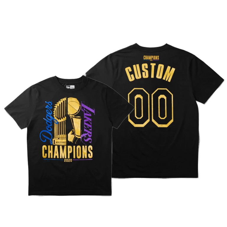 Men's Los Angeles Lakers Custom #00 NBA Dodgers 2020 Dual Finals Champions Black Basketball T-Shirt FJR3183KZ
